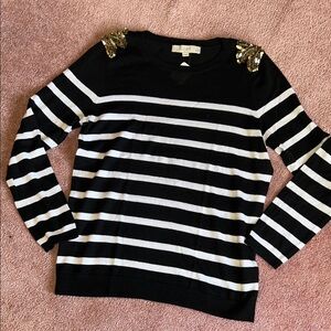 LOFT Striped Sweater with Gold Accents